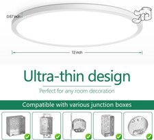 4Pack LED Flush Mount Ceiling Light Fixture, 12 Inch 24W, Super Slim 0.67 Inc...
