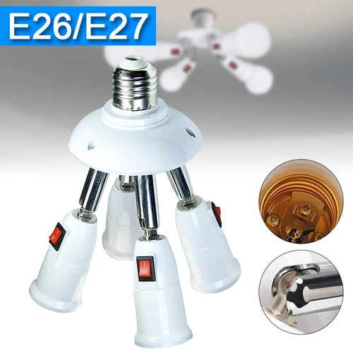 4 in 1 E26/E27 Adjustable LED Bulb Socket Splitter Adapter W/ Independent Switch - Picture 11 of 12