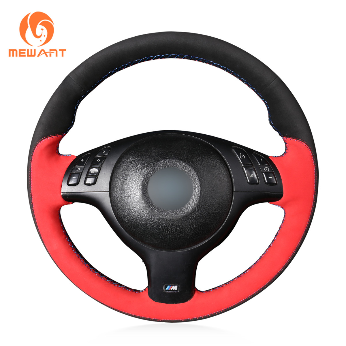 Black Red Suede Steering Wheel Cover for BMW E46 E39 330i 540i 525i