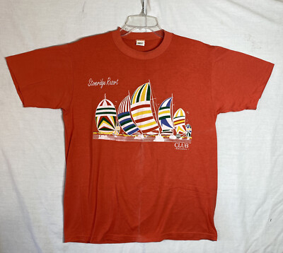 Stoner Resort L T Shirt Club Adventure Orange Sail Boats Sea Vintage