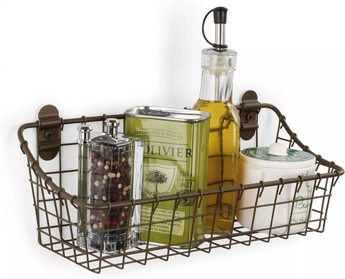 Wire Basket 2-Pack Hanging Wall Organizer Cabinet Storage Basket Wall Mounted - Foto 4 di 4