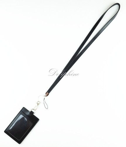 Leather Lanyard with 1 Window and 1 Slot 4 layers Vertical ID Badge Name Holder - Picture 3 of 10