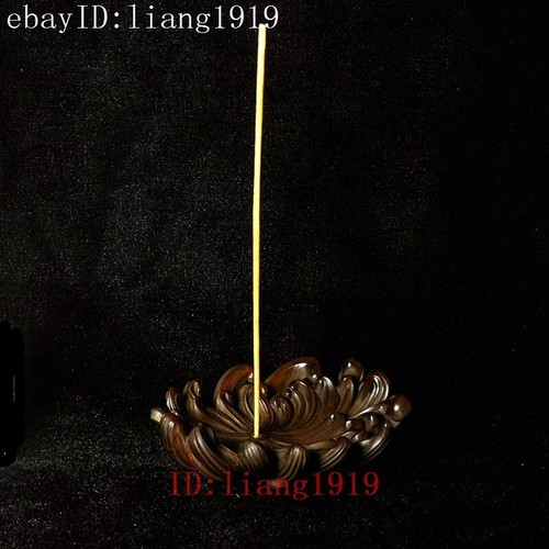 china 3.6" boxwood hand carved Chrysanthemum flower Incense stand decoration - Picture 8 of 8