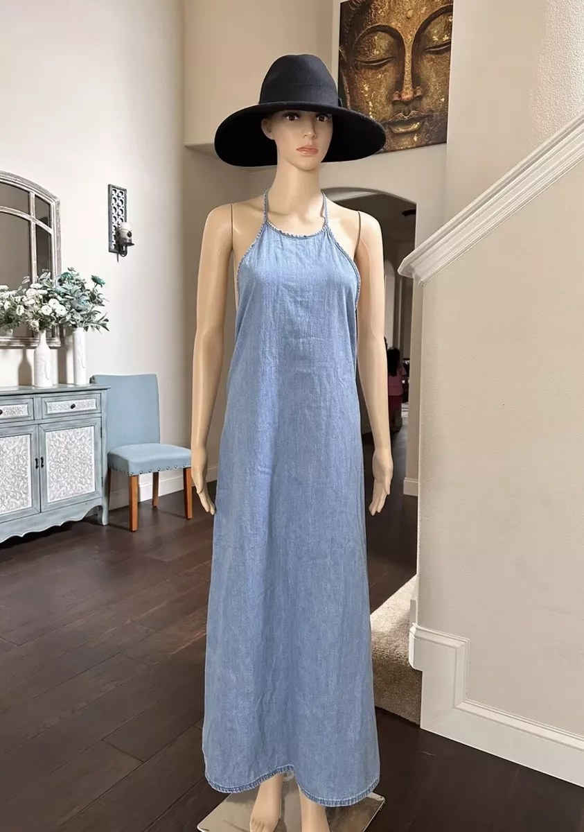 ZARA Woman's DENIM MIDI DRESS Halter Neck SIZE L NWT