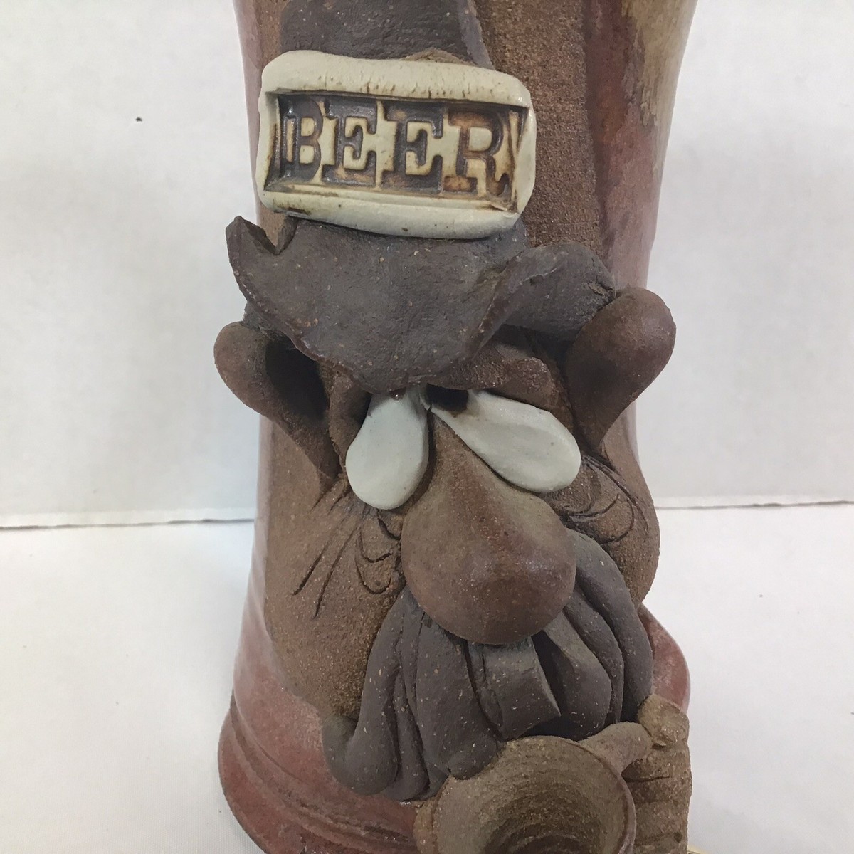 Mahon Made Stoneware 3D Pottery Ugly Face Beer Stein Mug Cowboy