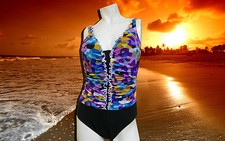 NWT PROFILE BY GOTTEX Pixel V-INSET 1 piece BATHING SUIT SWIMSUIT sz - 10
