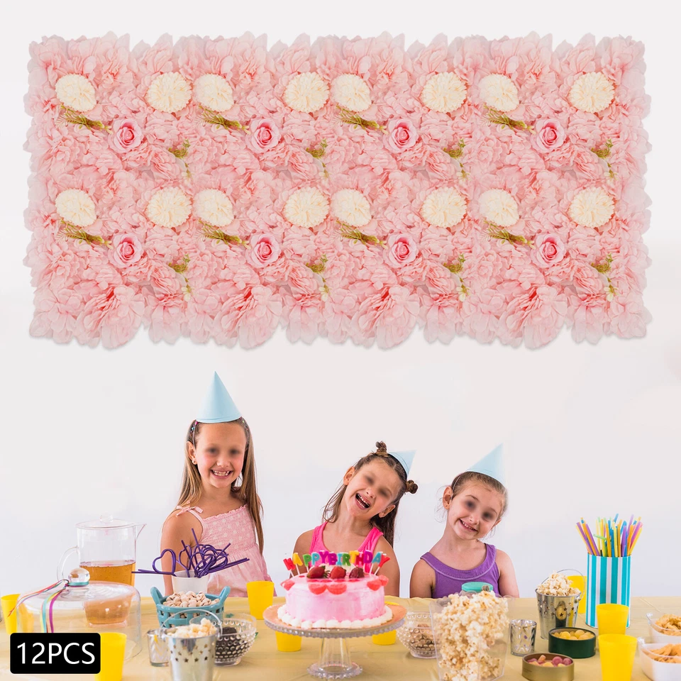 Panel de pared de flores 3D-12 piezas fondo de pared de flores artificiales rosa de seda boda Foto 4 de 4