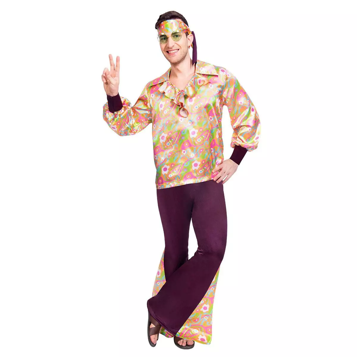 Mens Fancy Dress Groovy Old School Cool Hippie Guy 60s 70s 80s