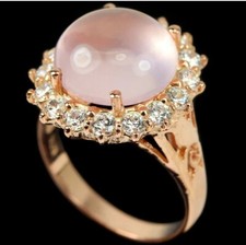 GENUINE AAA PINK ROSE QUARTZ ROUND  WHITE CZ STERLING 925 SILVER RING SIZE 6.75