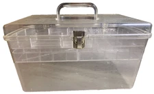 Rare Vintage Clear Transuclent Mid Century MCM Sewing Kit Box Chest SUNBURY PA