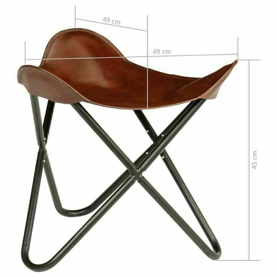 2 Pcs Set Vintage Brown Leather Butterfly Footstool Rest Butterfly Folding Stool - Image 2 of 4