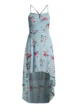 No Boundaries HiLow Blue LaceBack Floral Print Dress sz S 3-5 Juniors SemiSheer