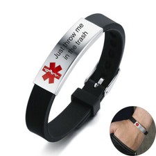 Just throw me in the trash Medical Alert ID Bracelet Adjustable Silicone Band