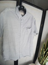 Free Planet Men's Blue white Stripe Shortsleeve Button Up Dress Shirt Size L