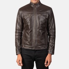 Men's Moto Style Youngster Brown Slim Fit Leather Biker Jacket