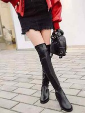 stivali stivaletti coscia nero bassi 3.5 cm pelle sintetica comodi 8184