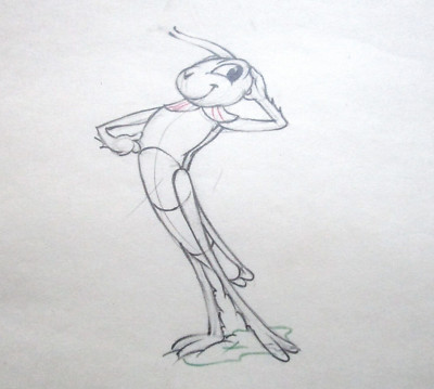 1939 GOOFY WILBUR GRASSHOPPER WALT DISNEY ORIGINAL PRODUCTION  cel DRAWING
