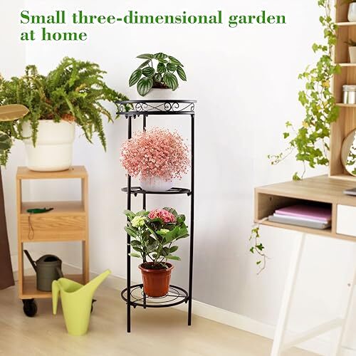 Indoor Outdoor, 34" Tall Wrought Iron Flower Pot 3 Tier Metal Plant