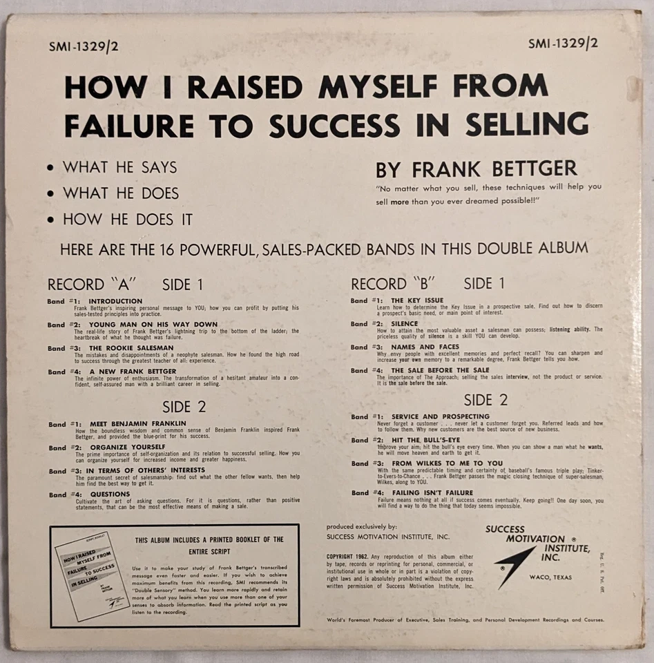 Frank Bettger HOW I RAISED MYSELF FROM FAILURE TO SUCCESS gatefold 2X LP Mad Men - Image 4 of 4