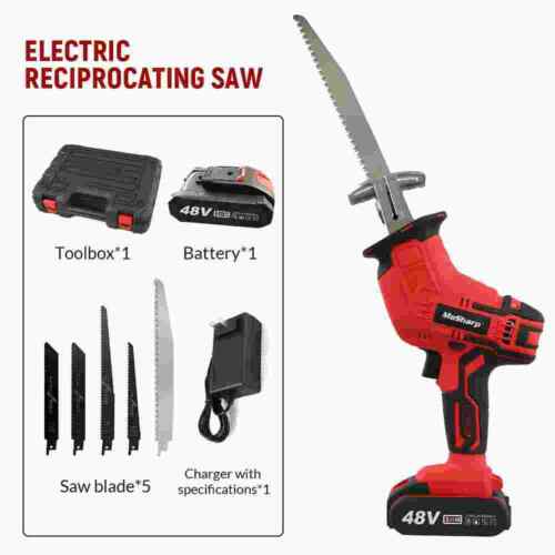 Electric Reciprocating Saw 48V W/ 2000mah Battery Cutting Tools Cordless 5 Blade - Picture 2 of 12
