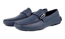 PRADA Saffiano Leather Driving Loafer Shoes 2DD113 Blue NEW - US 6.5 EU 39,5