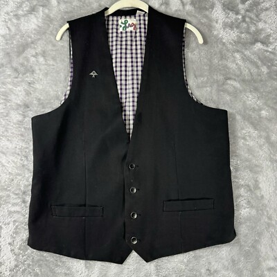 LRG Lifted Research Group Full Button Vest Mens XL Black Adjustable Suit Logo