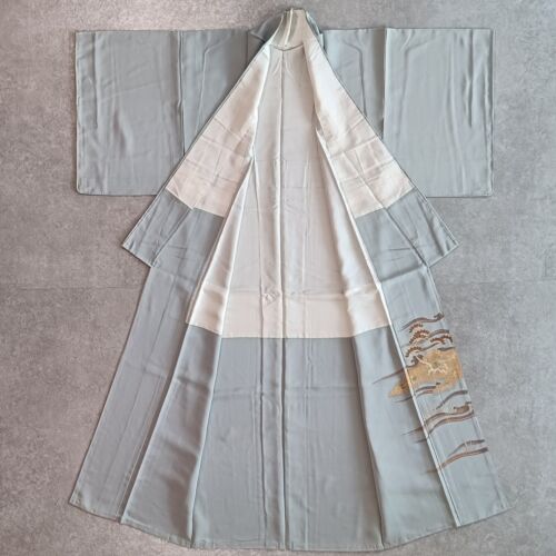 Kimono Robe / Japanese Classy Light Blue Silk Vintage Kimono Jacket 0323250059 - Picture 4 of 24