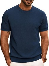 Mens Casual Crewneck T-Shirt Short Sleeve Soft Knit Solid Color Summer Tee Top
