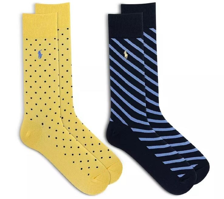 Polo Ralph Lauren Confezione da 2 Uomo Polka a pois e righe Pony Calzino Equipaggio 10 13