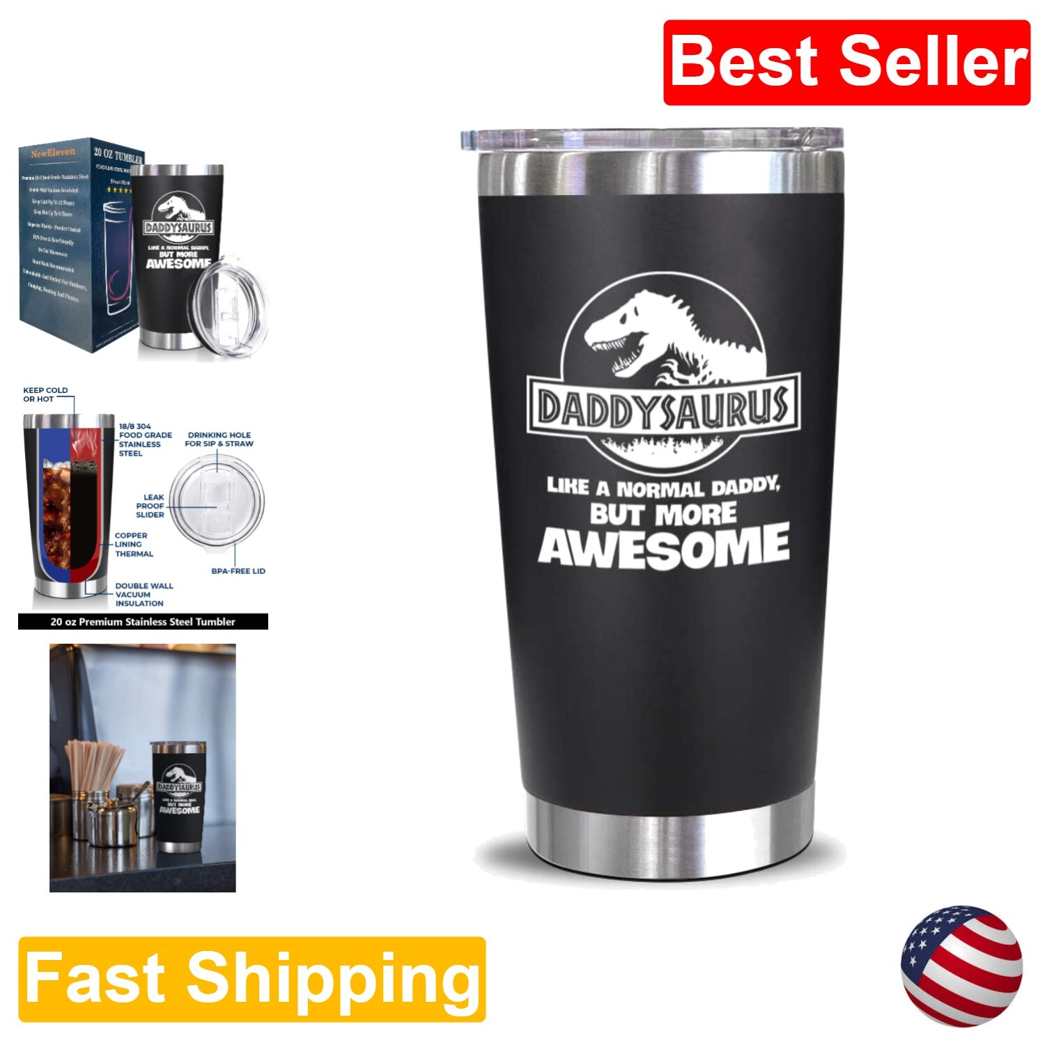 Funny Double-Wall Tumbler Gift for Dad - Insulated Coffee Cup for Father's Day or Birthday
