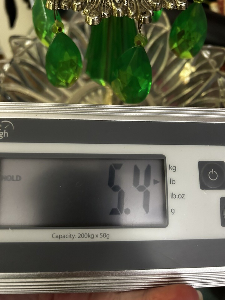 Novelty Crystal Corp Glass Candy Dish Green Vintage Chandelier Prisms