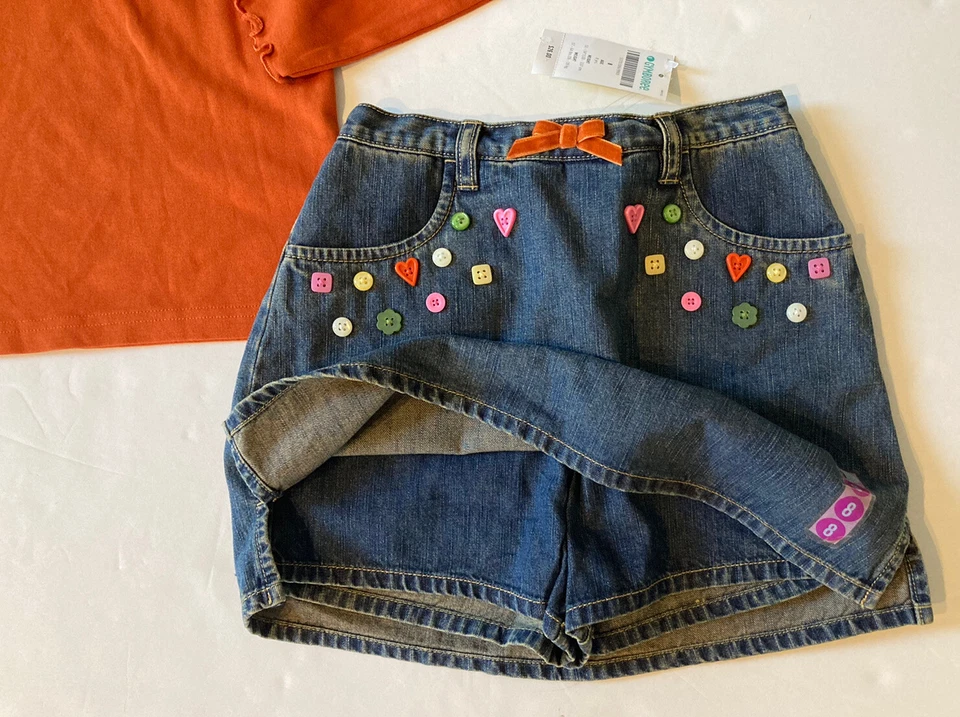 NWT Gymboree Size 8 Cute As a Button Orange Long Sleeve Top & Denim Skort Skirt - Image 3 of 3
