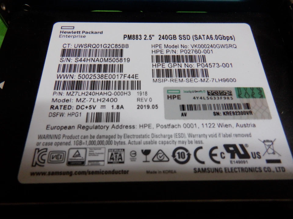 HP PM883 P02760-001 240GB 2.5" 6Gbps SATA SSD P05319-001 G9 / G10 Caddy - Image 3 of 3
