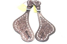 Tough-1 Ladies Size Dark Oil Leather Buck-stitched Floral Pattern Spur Straps