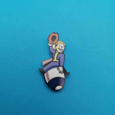 Fallout Vault Boy Mascot Riding Nuke pin badge