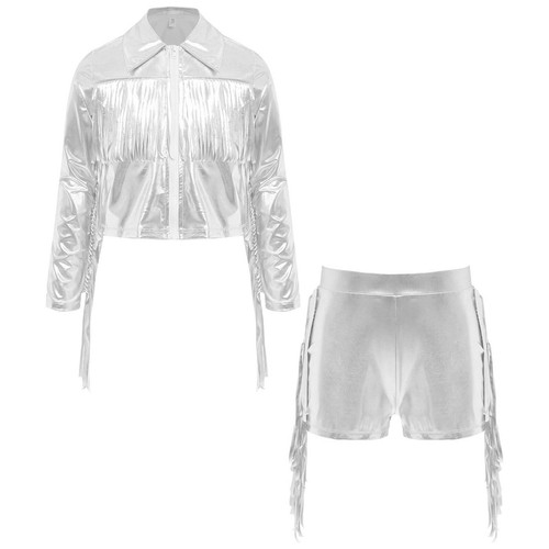 Kids Girls Outfit Hippie Dress Up Shiny Coat With Bottoms Bomber Tracksuits Y2K - Picture 25 of 57