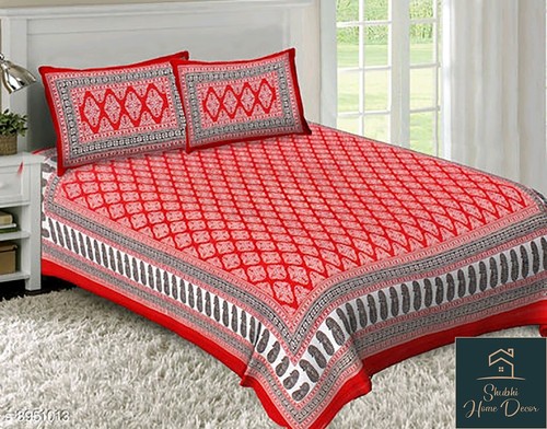 Indian cotton Double Floral bed sheet Bed Spread with 2 pillow cover Reddish - Picture 3 of 3