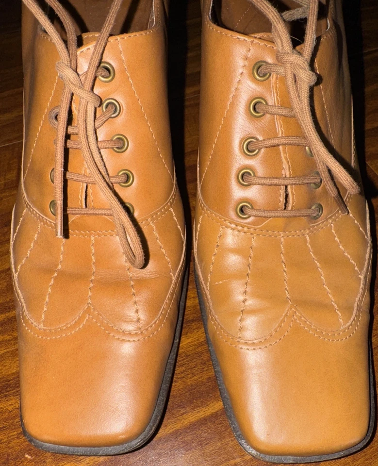 Zapatos al tobillo Diba de cuero retro vintage con tacones Oxford tostados para mujer talla 7,5 Foto 4 de 4