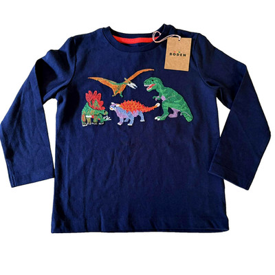 Mini Boden Playful Dinosaurs Superstitch Long Sleeve Shirt. Size 3-4 Years.
