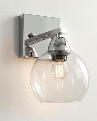 Bathroom Light Fixtures, 1-Light Silver Vanity Light with Hand-Blown Thick Gl...