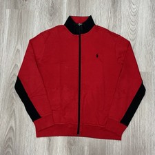 Polo Ralph Lauren Full Zip Track Jacket Mens Large Red Black Pony LogoCasual