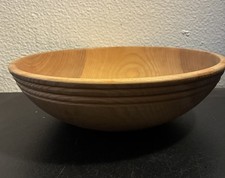 Vintage Hand Turned Wood Dough Bowl Serving Beaded Green Ash Primitive Cottage