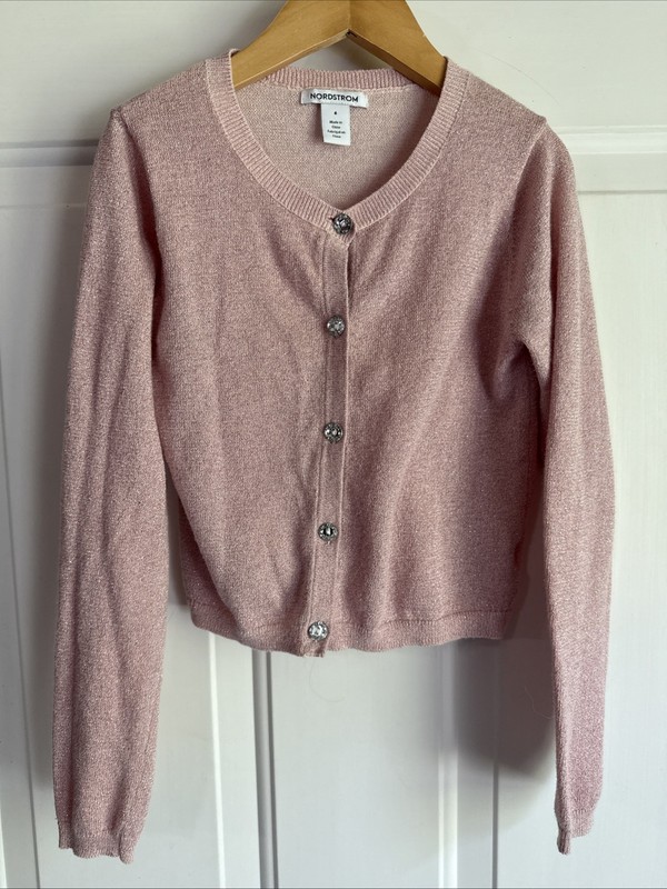 Girls Cardigan Size 6 Pink Metallic Sparkle Sweater Nordstrom Crystal Button