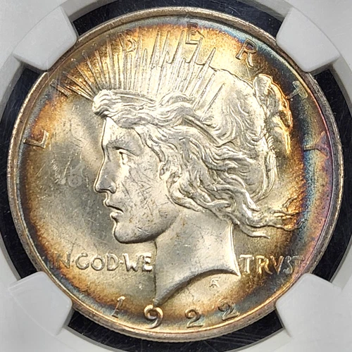 Rainbow Toned Silver 1922 Peace $1 | NGC MS62