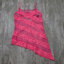 Victoria's Secret Sheer Lacey Bright Pink Asymmetrical Babydoll Dress Size Small