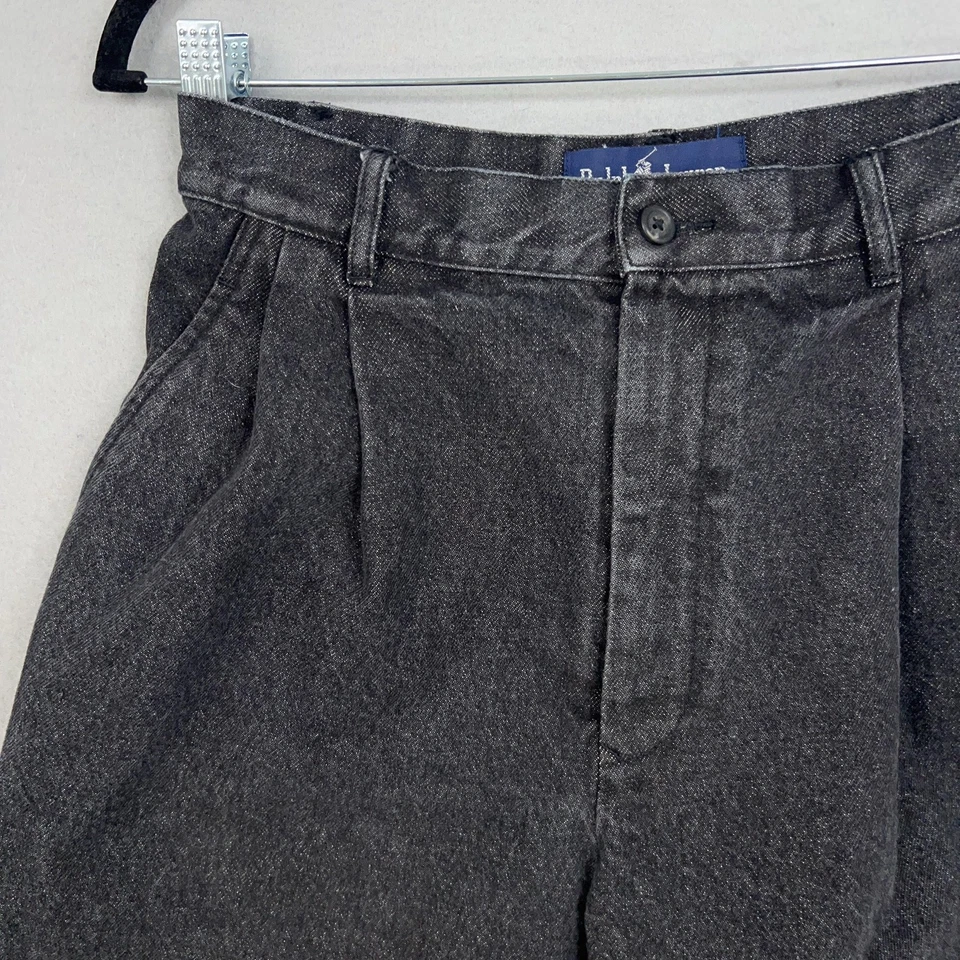 Vintage Ralph Lauren Shorts Womens 6 Black Denim High Rise Pleated Bermuda 90s - Image 2 of 4