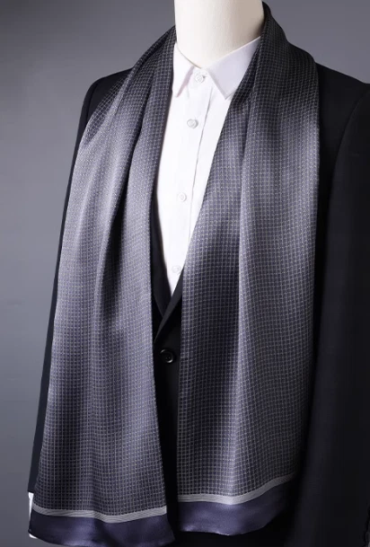 100% Seda Morera Hombres Mujeres Bufanda Pañuelo Envoltura Cuadros Gris MY220-8 Foto 3 de 4