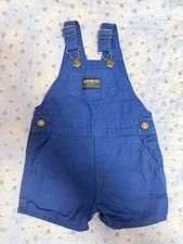 Vintage Oshkosh Blue Shortall Size 24 Mo Made In USA Stain On Front See Pics