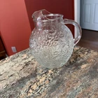Vintage Anchor Hocking Clear Lido Milano Crinkle Glass Ball Pitcher With Ice Lip