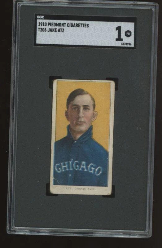 1909 T206 JAKE ATZ NNO POOR PIEDMONT 350 SGC 1 BASEBALL CHICAGO WHITE SOX